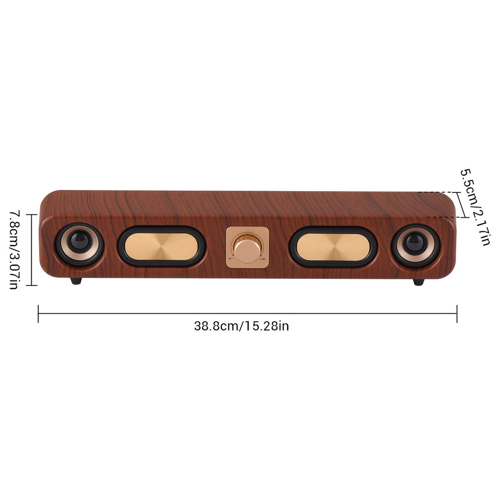 Retro Wood Color Bluetooth Speakers with Dual 2in Woofersm, 2 X 5W Wireless Sound Bar Speaker for Desktop, PC, Laptop, Tablet & Smartphone, Hands Free Call