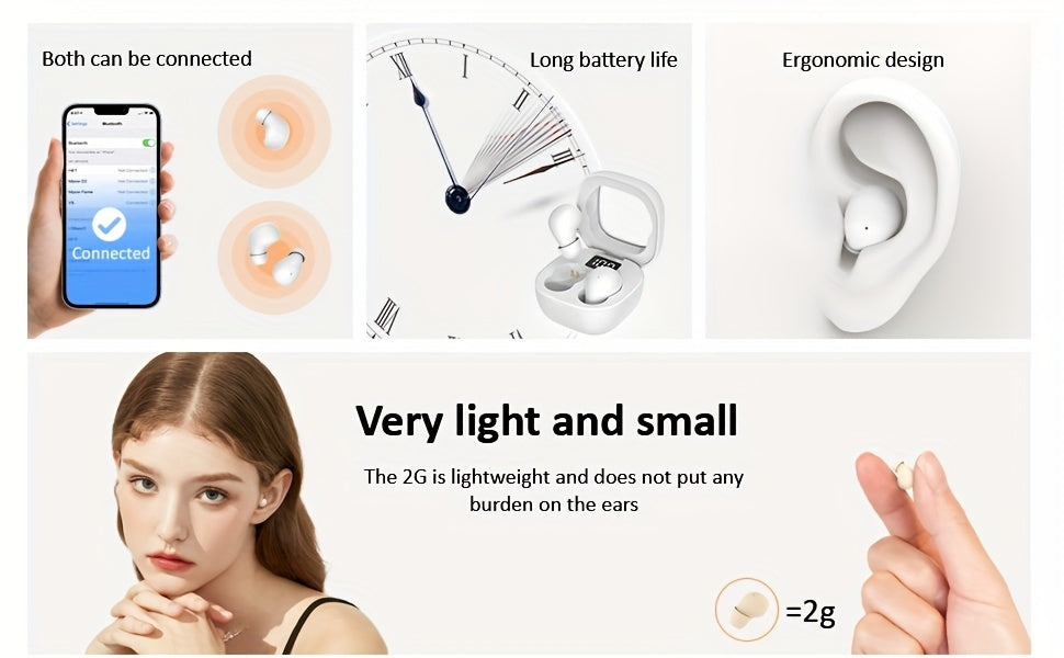 MSHUKCOE Invisible Sleeping Headphones - Ultra Thin Sports in Ear Wireless Wireless Earphones, 6D Bass Sound Effect HIFI Music Earbuds, Low Latency, Dual Noise Reduction And Sleep/Game Mode, Ultra Long Battery Life, Suitable for Birthday Gifts