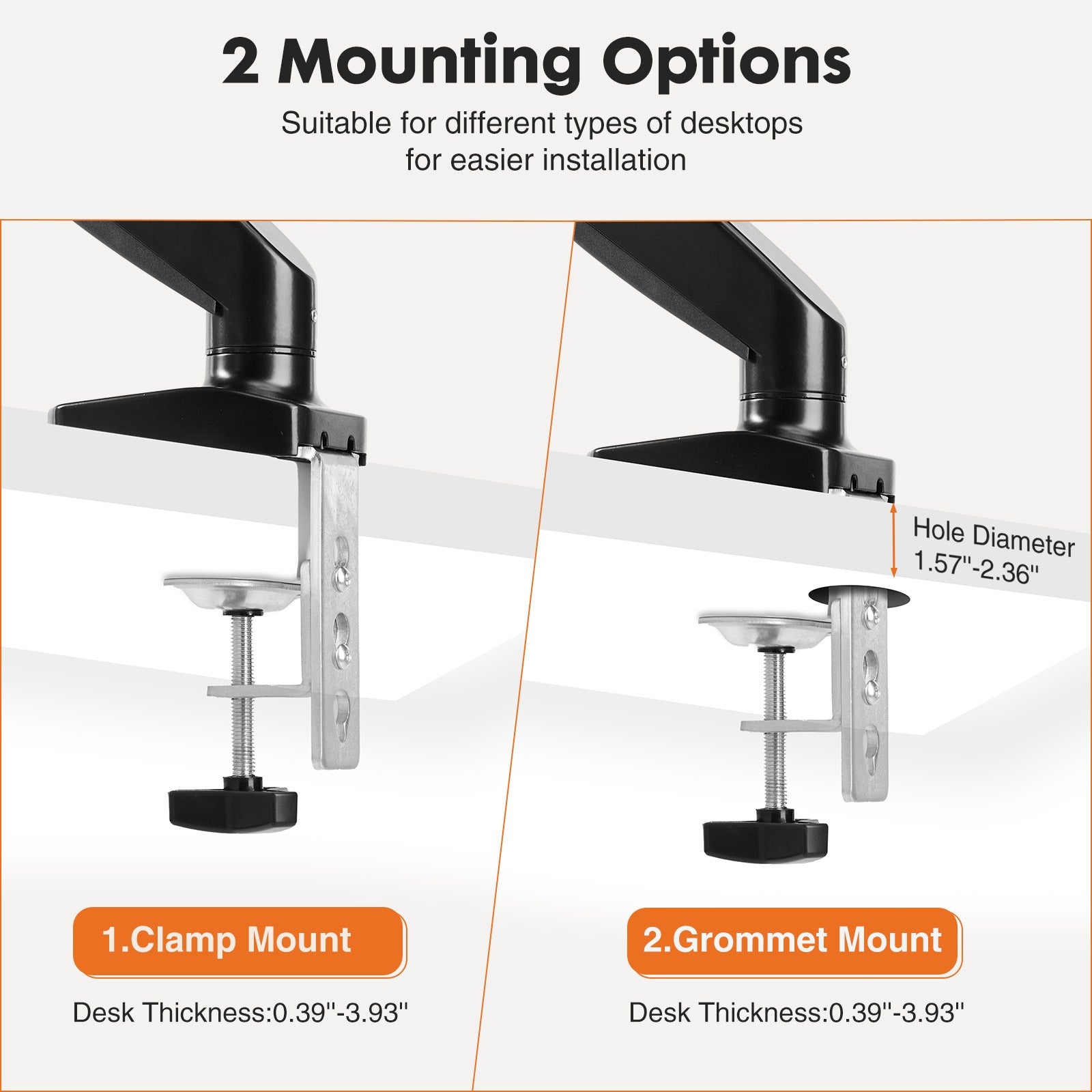MCQ Ergonomic Single/Dual Monitor Desk Mount with Gas Spring Arm for 13-32 inch Screens, Holds up to 17.6lbs, Adjustable Height and 360 Swivel