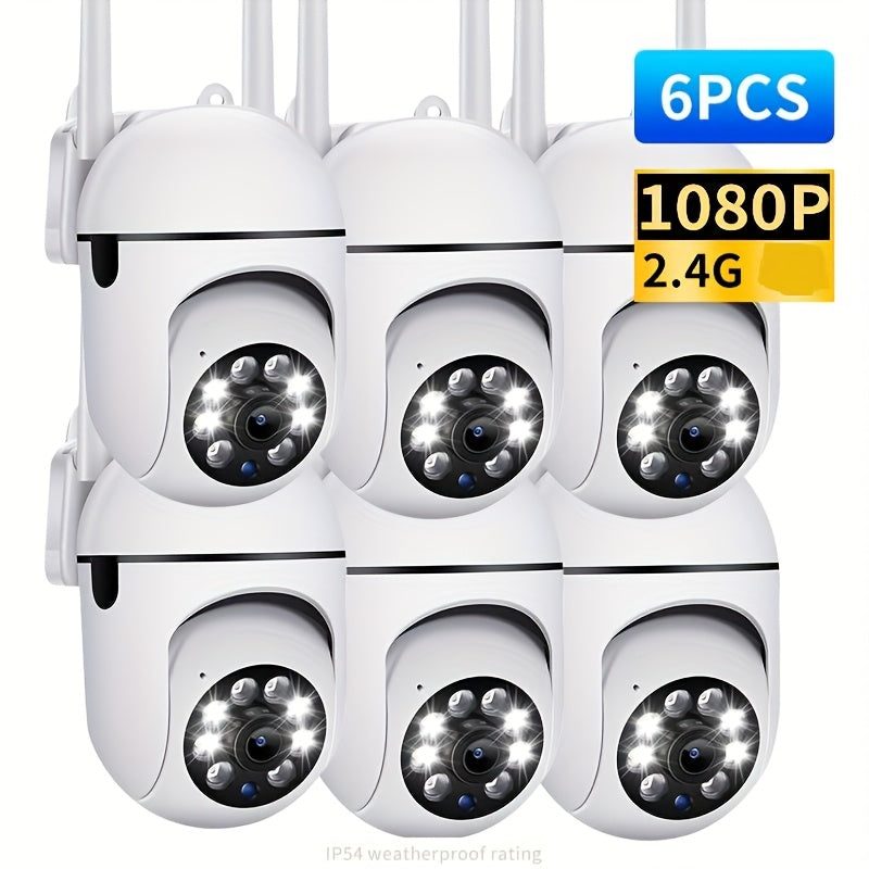 Set of 6 Featuring 1080P Full HD Clarity, Equipped with a 355-Degree Rotatable Panoramic Wireless Round Night Vision Camera, Offers Two-Way Audio, Motion Detection Capabilities, Compatible with Smartphones, USB Powered, Ideal for Home Security