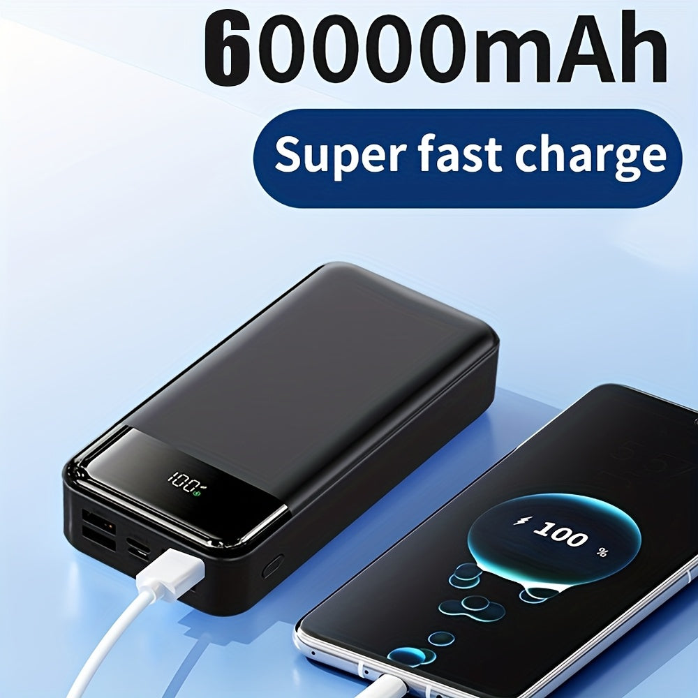 60000mAh Large-capacity Portable Power Bank, 22.5W Fast Charging Equipped with Light/LED Power Display, Suitable for Charging Android Electronics/mobile Phones And Other Equipment, Outdoor Travel/Camping Removable Emergency Power Supply Device