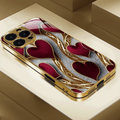 Phone Case - Mobile Cover: Luxurious Red And Golden Heart Design, Stylish And Innovative Look, Chic Instagram Aesthetic, Lightweight, Cutting-Edge, Compatible with for Iphone 16, 15 Pro, 15 Pro Max, 14 Plus, 13, 12