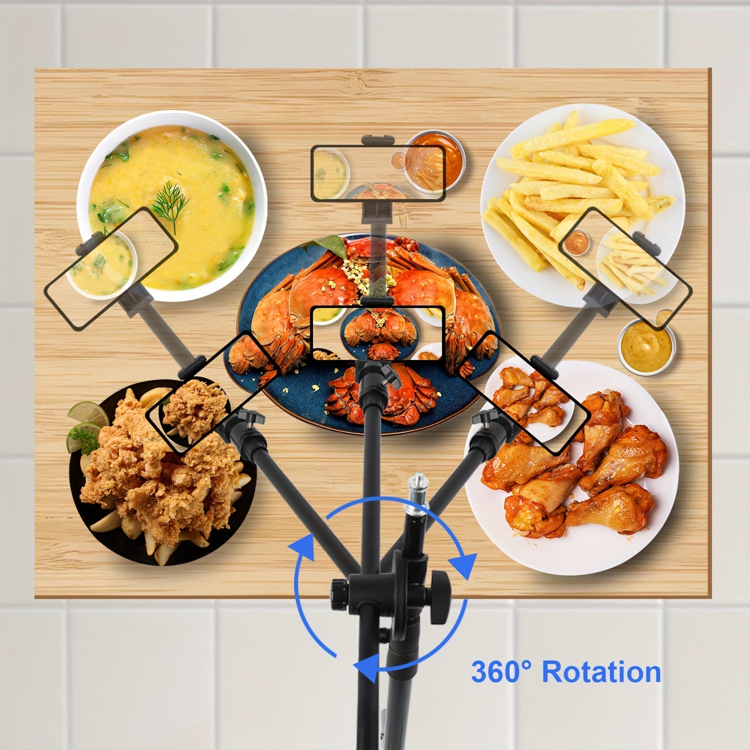 Adjustable 62in Phone Tripod, with Travel Bag, Overhead Phone Holder, Desktop Tripod for Cookie Decoration and Teaching Online Live Streaming and Demonstrating Drawing, Sketching, and Cooking
