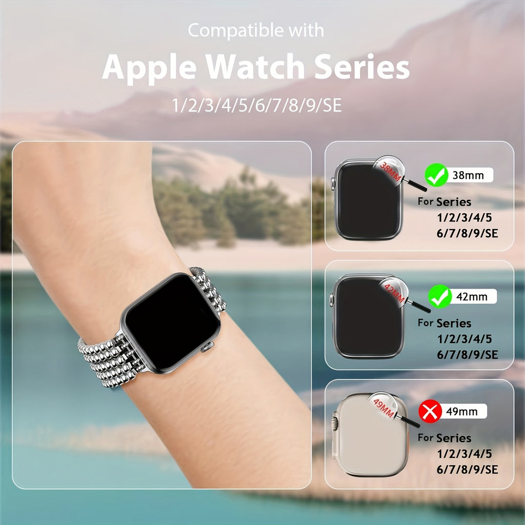 Compatible with for Apple Watch 38Mm 40Mm 41Mm/45Mm 44Mm 42Mm Stainless Steel Beaded Bracelet Women Girls, Fashion Handmade Elastic Stretch Strap for Iwatch Series 11/10/9/8/7/6/5/4/3/2/1/SE 3 2 1/Ultra 3 2 1