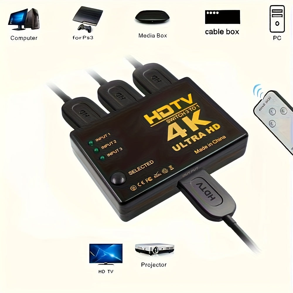 HDTV-compatible Switch 4K Switcher 3in 1 Out Full HD 1080P Video Cable Splitter 1x3 Hub Adapter Converter for TV Box HDTV PC