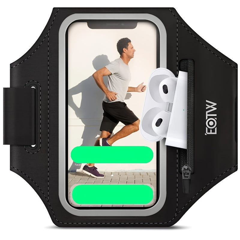 Running Armband, Running Smartphone Case, Smartphone Armband, Compatible with Face Authentication, Touch Control, Adjustable, Waterproof, Sweatproof, Lightweight, Storage for Small Items