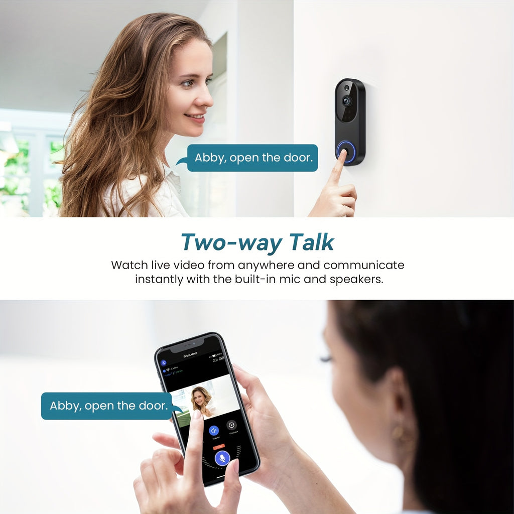 2K Wireless Camera, Multi-combination Smart Doorbell, 166° Wide-angle Video Surveillance, Two-way Voice Intercom, Cloud Storage, Support For Rechargeable Batteries, Equipped With AI Human Body Detection And 2.4G WiFi Connection, Clear Night Vision