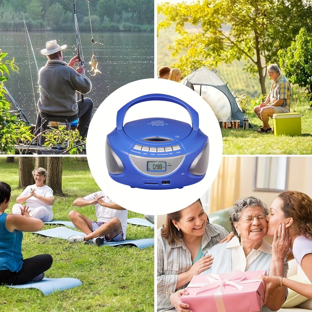 M-AMAZUP Portable CD Player Boombox with Dual Stereo Speakers, AM/FM Radio, Stereo Earphone Jack, Aux Input, USB, TF Card Player, Wireless Speaker, Multi-Functional MP3 Player, A-B Repeat, Plug & Play, 120V, M-AMAZUP