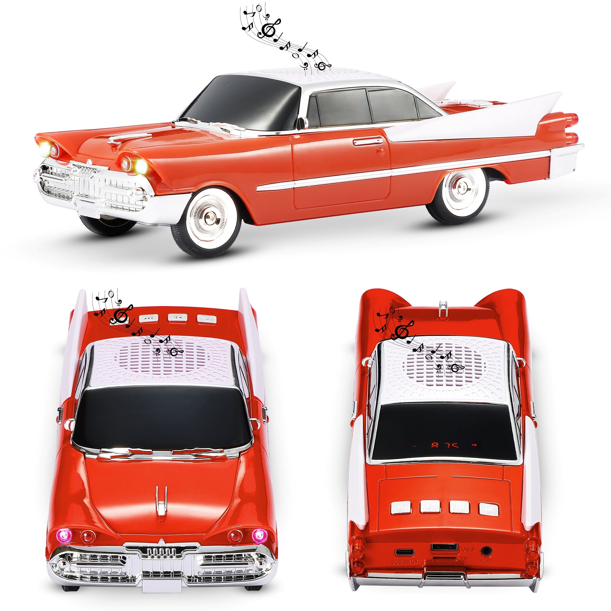 Fuzix WS-1965 Car Bluetooth Portable Speaker, Retro Car-Style Wireless Stereo Speaker with LED Headlights and Taillights, AUX/USB/TF/FM Radio Playback, Rechargeable Battery, High-Power Clear Sound, Multiple Playback Modes, Perfect Festival Gift, Ideal for