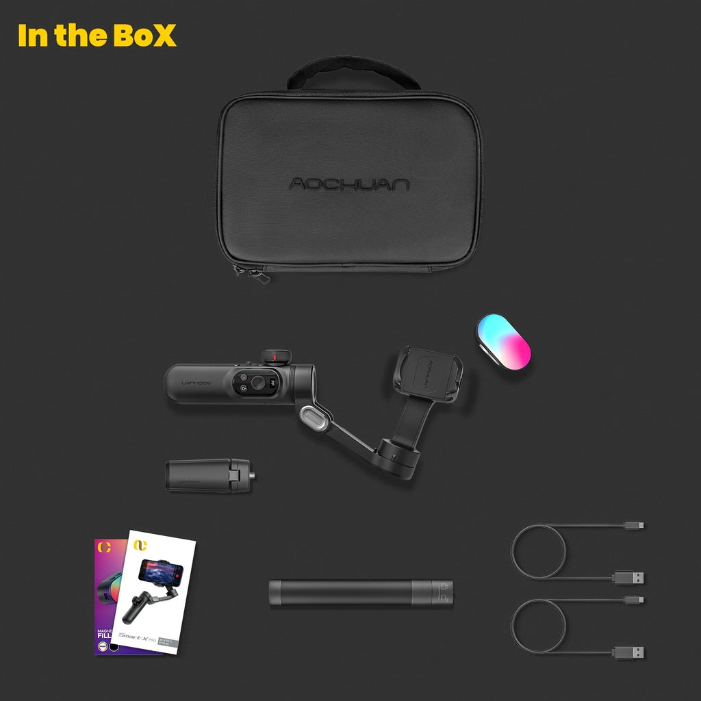 AOCHUAN Professional 3-Axis Gimbal Stabilizer for Smartphone W/Rgb Fill Light Extension Rod OLED Display Wireless Charging for Iphone 15 14 13 Pro/Max Youtube (Smart X Pro Combo1)