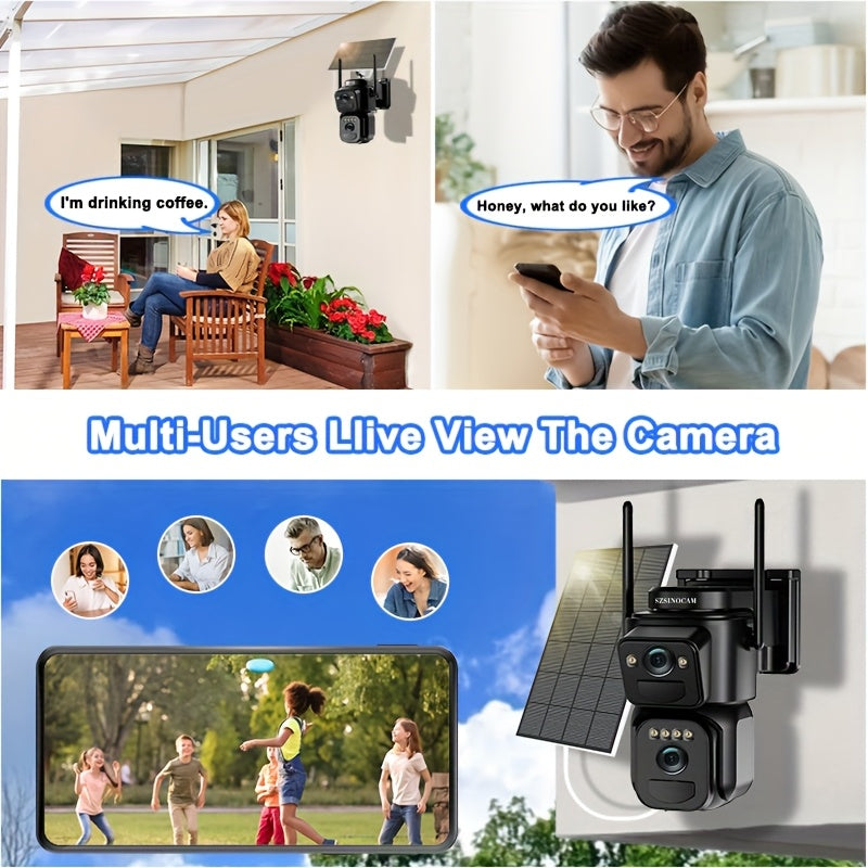 IP66 Waterproof [10x Zoom] 360-degree Low-power CCTV Solar Panel Battery 2K WiFi Camera With Spotlight Alarm, Motion Detection, Color Night Vision, Two-way Audio