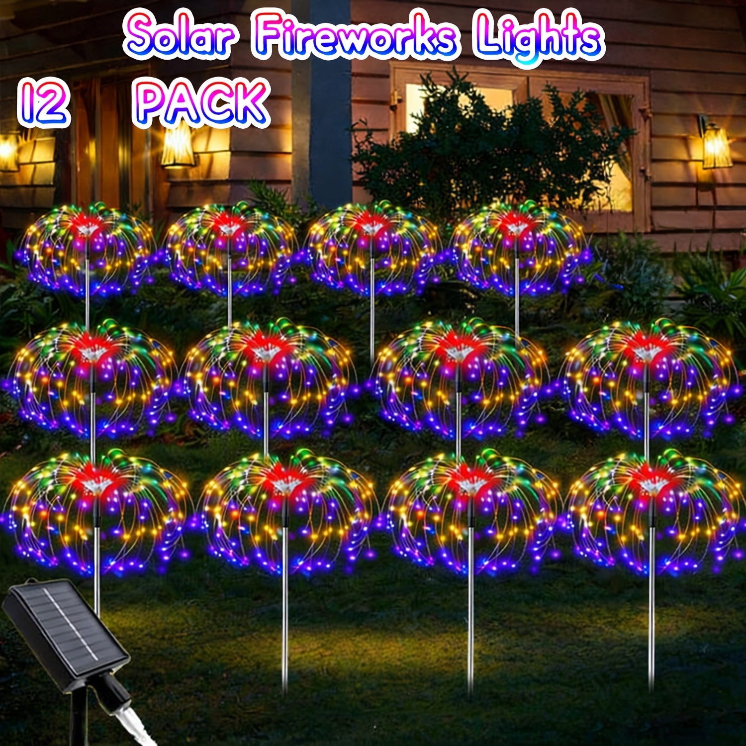 12Pack4PAack Solar Garden Decor Outdoor Lights, 8-Mode Solar Firework Lights, Christmas Outdoor Solar Garden Lights Fairy Firework Decor, Courtyard Pathway Solar Flower Pots Balcony Garden Decor