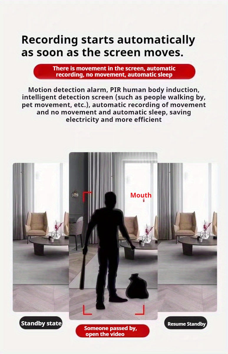 Losing Money.Mini Smart Camera, with WiFi Pet Monitor, Nanny/anti-theft Thief, Automatic High-definition Night Vision And Motion Detection Alarm, Perfect Family Small Camera, The Elderly, Car Monitoring 360-degree No Dead Angle Connection Mobile