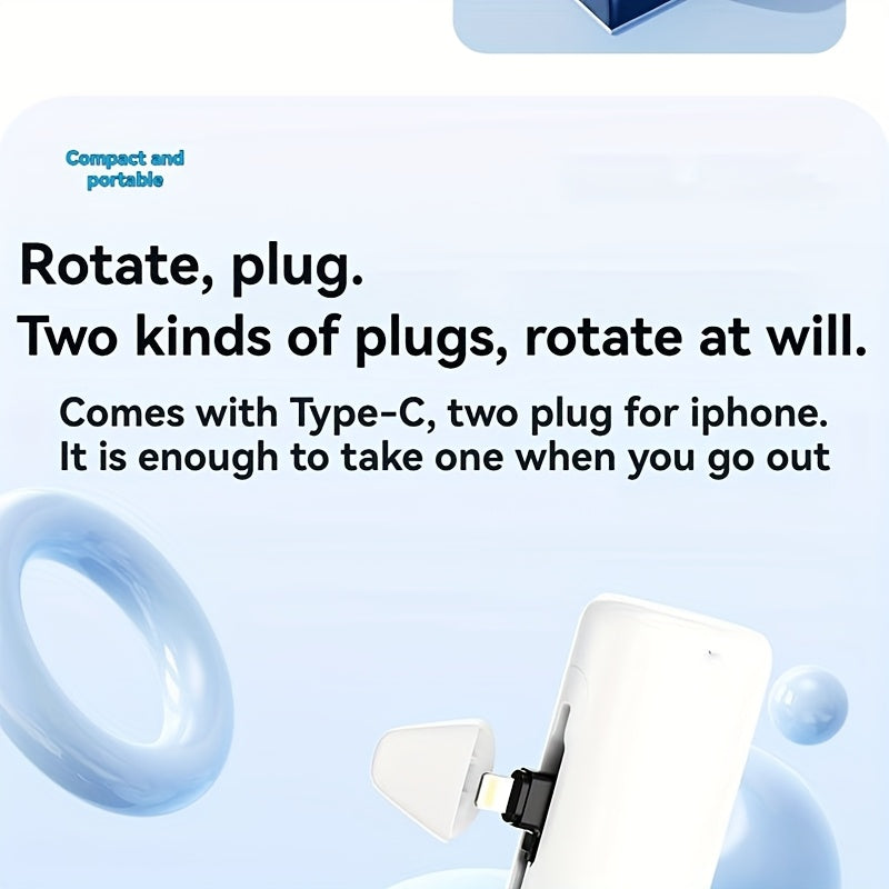 Portable Charger for Iphone with 2-In-1 Connector, 5000Mah Small Power Bank, Smart LCD Battery Digital Display, 5V-2A Charging for Iphone 17/16/15/14/13/12/11