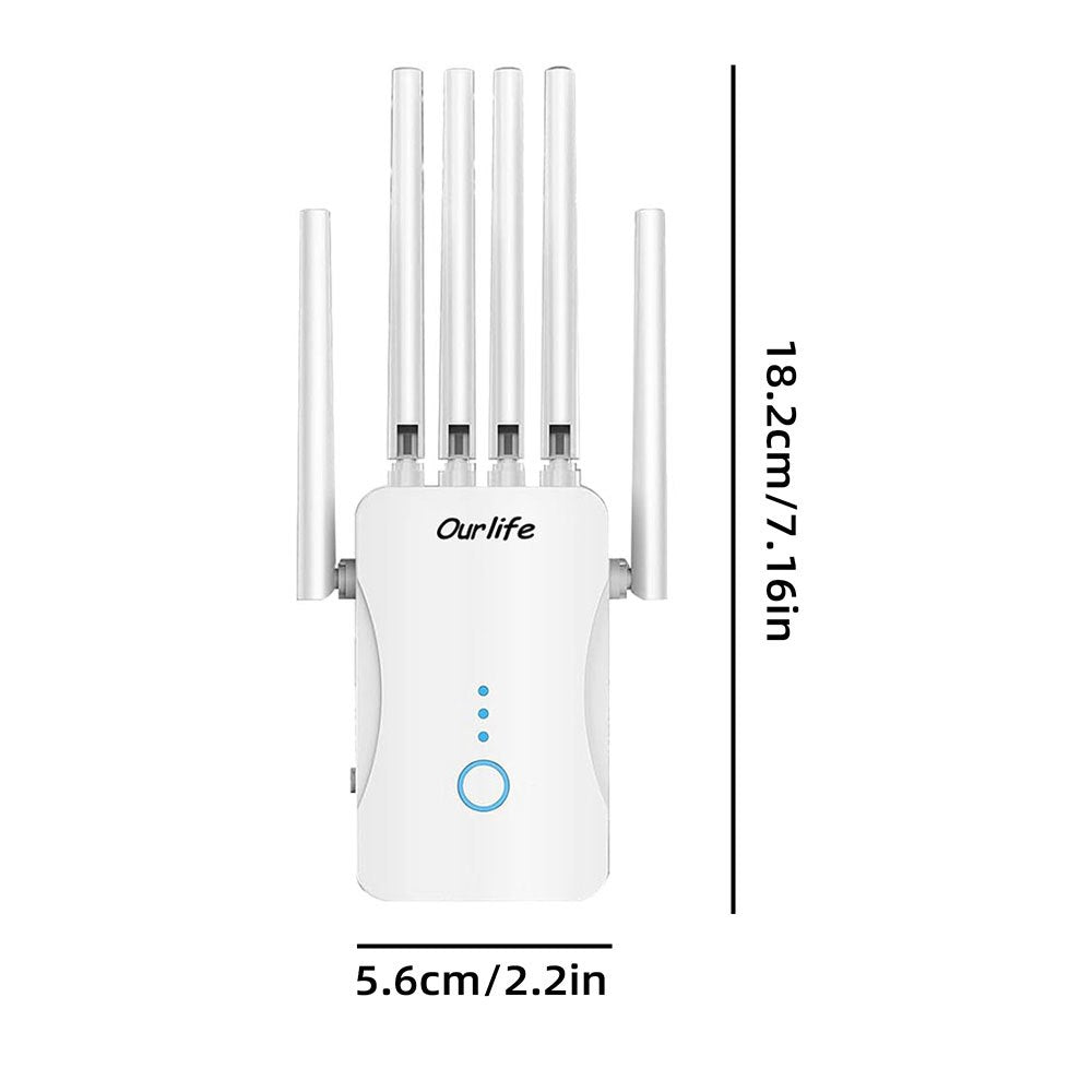 Wifi 6 Signal Amplifier, 1400Mbps Mesh Network Extender, Dual-Band 2.4Ghz/5Ghz, High-Speed Wi-Fi System with 6 Antennas, One-Button Operation, Easy Installation, Comprehensive Home Coverage, Works with Smartphones, Tablets