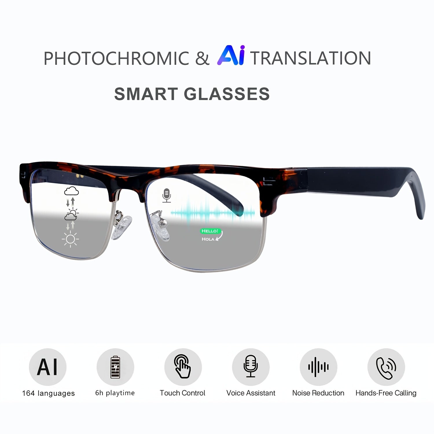 AI Smart Glasses, Smart Glasses With 160 Languages Real Time Translation Support, Chat GPT System, Hvesbsfsy New Multi-functional Audio Glasses For Men And Women, Built-in Microphone And Speaker, HD Voice Calls And HIFI Music Quality