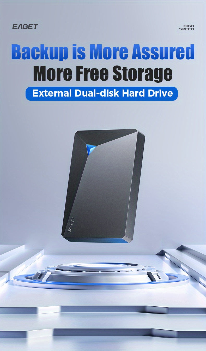 G20pro EAGET 1TB USB3.0 Portable Hard Drive, Dual-Disk Design, 5GB/s Transfer Speed, 2.5inh External Mechanical Hard Drive, Plug & Play, Wide Compatibility for PC, Laptop, Mac, Business & Home Use, Data Backup, Sleek Design, Reliable Storage