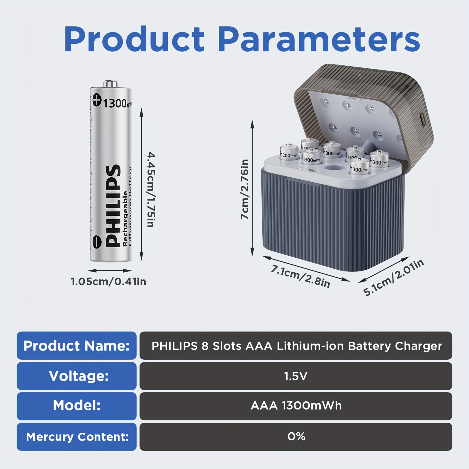 For PHILIPS 8-Pack AAA Rechargeable Lithium Batteries with Charger, 1300mWh High Capacity 1.5V AAA Batteries, Long Lasting Rechargeable AAA Li-ion Battery with Integrated Charing Storage Box, Rechargeable Batteries Aa, Batterie Rechargeable, Rechargeable