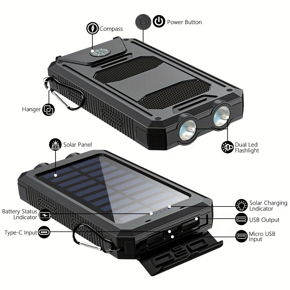 Solar Charger - 45800Mah Power Bank, Portable Solar Phone Battery Panel Charger, QC3.0 Dual USB Port Battery Pack Charger for All Cell Phones & Electronic Devices - Long Lasting, Travel Camping, LED Flashlight