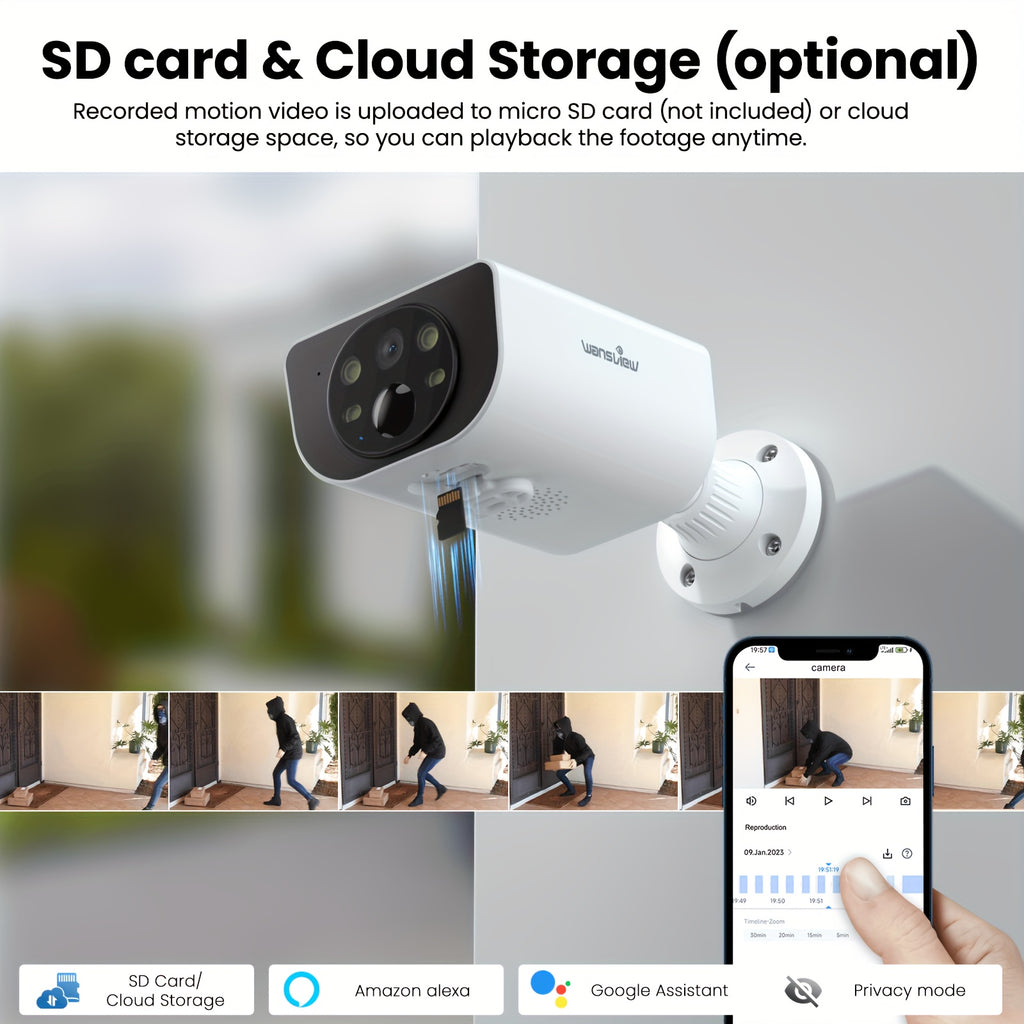 Wansview Solar Security Camera Outdoor, Wireless Security Camera, 2K HD Resolution, Color Night Vision, Two-Way-Audio, Motion Detection, SD Card/Cloud Storage, Compatible with Alexa/Google Home, 1/2/3/4 Solar Cam & 1pc Battery Camera