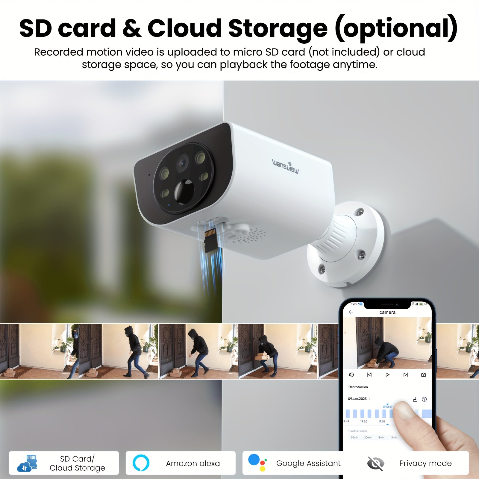 Wansview Solar Security Camera Outdoor, Wireless Security Camera, 2K HD Resolution, Color Night Vision, Two-Way-Audio, Motion Detection, SD Card/Cloud Storage, Compatible with Alexa/Google Home, 1/2/3/4 Solar Cam & 1pc Battery Camera