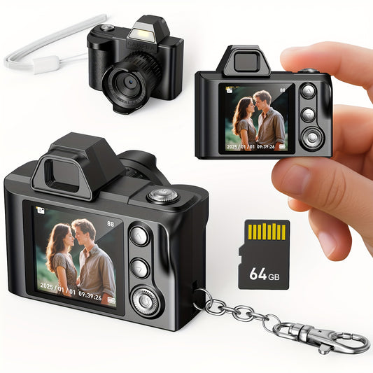 New Mini Pocket Thumb Camera, HD Portable, Digital Camera Mini Portable HD New Retro Thumb Camera, LED Flash Light & 64GB Memory Card - Vintage Mini Digital Camera with Keychain, USB Rechargeable, Multiple Filters for Creative Photography, Compact
