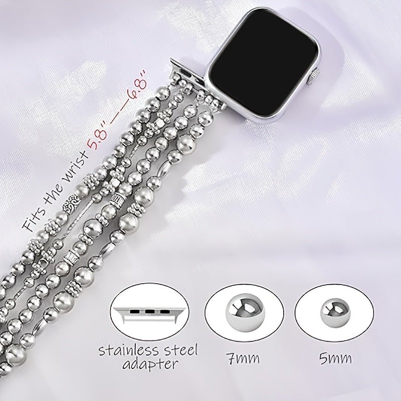 Handcrafted Elastic Golden Beaded Bracelets Designed for Apple Watch Bands in Sizes 38, 40, 41, 42, 44, 45, 46, And 49Mm, Suitable for Women And Compatible with for Apple Watch Series 1 Through 11, Including SE And Ultra Models