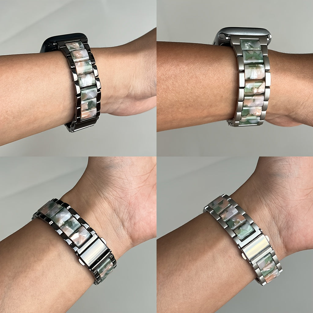 Compatible with for Apple Watch Band 42/44/45/46/49Mm Fashion Women'S Wristband, Stainless Steel Resin Metal Replacement Strap for Iwatch Series 11 10 9 8 7 6 5 4 3 Se/Ultra 3 2 1-Starlight Rainbow Suitable for Work Office Fitness Party