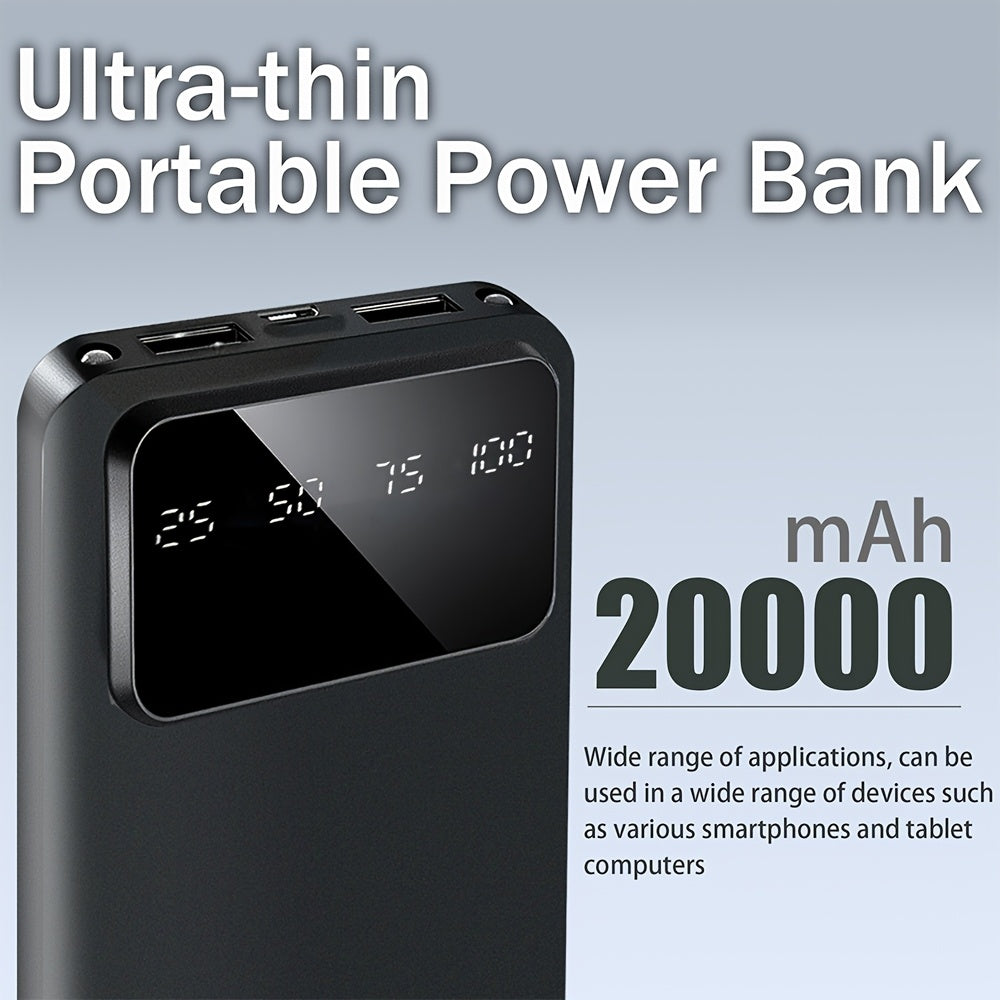 20000mah Large Capacity Mobile Power Supply, 5V2.1A Portable USB Charger, LED And Digital Display, For Ios/ Android Devices, 2xUSB Output, Type-c/ Micro Input, Safe And Stable Polymer Lithium Battery
