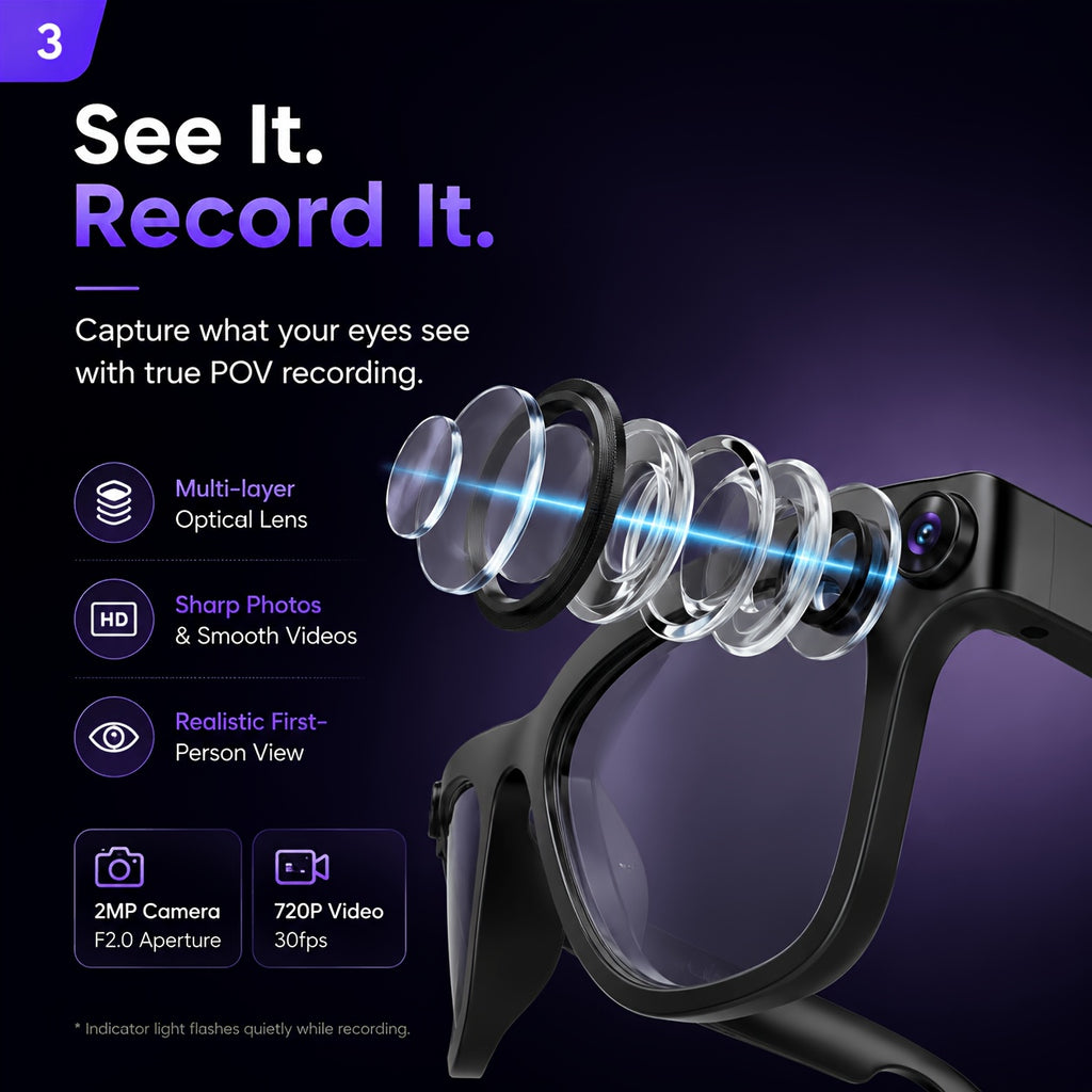 KLZO-AI Smart Glasses with 2MP HD Camera, Real-Time Voice Translation (100+ Languages), Bluetooth Calling & Music Player, Lightweight Wearable Recording Glasses Camera Glasses Ai Smart Glasses with Camera