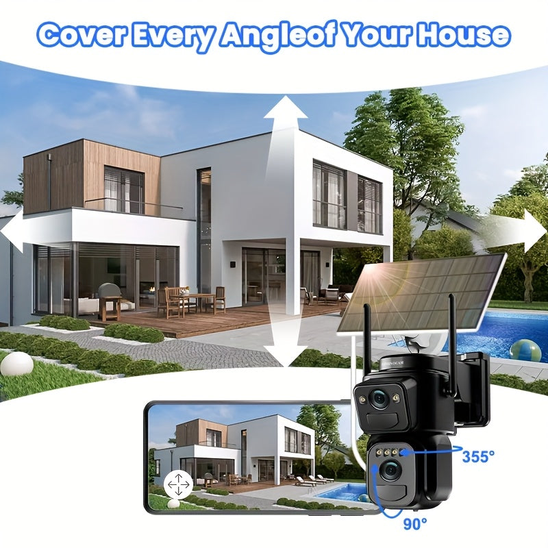 IP66 Waterproof [10x Zoom] 360-degree Low-power CCTV Solar Panel Battery 2K WiFi Camera With Spotlight Alarm, Motion Detection, Color Night Vision, Two-way Audio