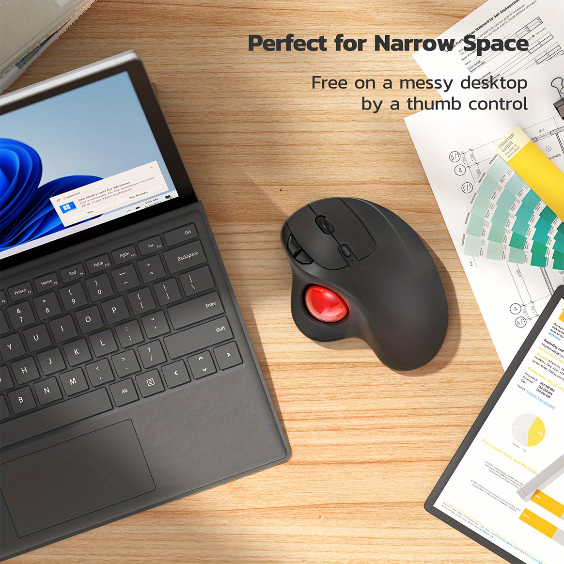 Wireless Trackball Mouse, Rechargeable Ergonomic, Easy Thumb Control, Precise & Smooth Tracking, 3 Device Connection (Wireless Or USB Receiver), Compatible For PC, Laptop, Mac, Windows