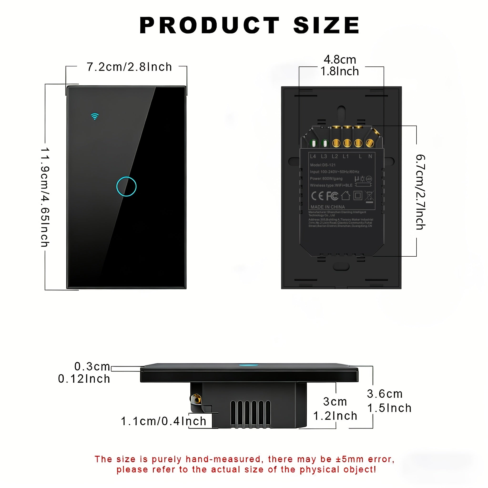 Black Smart Switches for Lights/US Standard Supports Mobile APP Control Alexa Google Voice ControlTempered Glass Panel 1/2/3/4 Channels 100-240V 50Hz/60Hz Requires Neutral Wire Connection