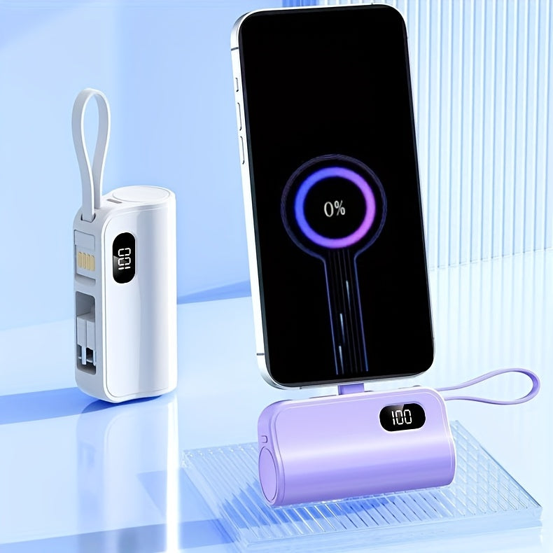 6000mAh Compact Power Bank, LCD Digital Display Battery Pack, Includes Charging Head and 22.5W Fast Charging Cable, Suitable for iPhone and USB-C Phones