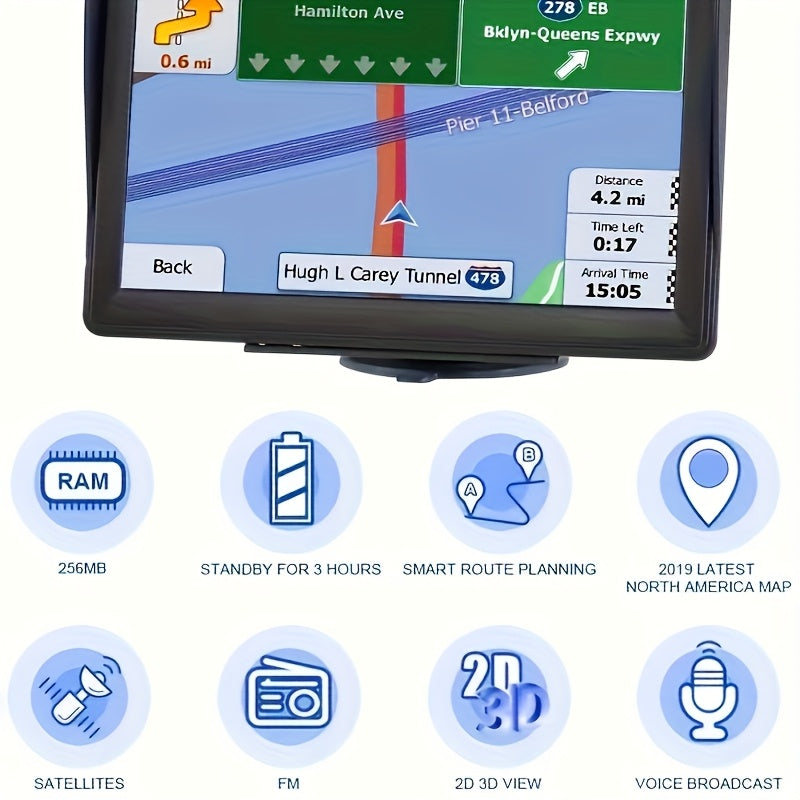 7-Inch Touchscreen Car Navigation System with Entertainment Features and RDS Traffic Update, High-Definition GPS for Cars & Trucks - 256MB+8GB Memory