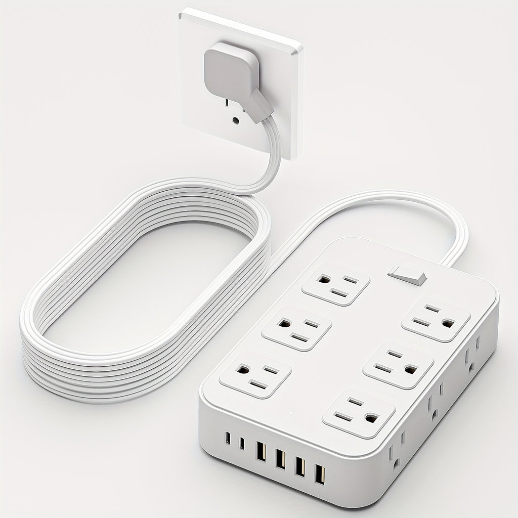Multifunctional Surge Protector Power Strip, 12 Widely Distributed AC Outlets, 6 USB Charging Ports (4 USB A & 2 USB C)for Efficient Charging, Safe and Portable, Desktop Charging Station, Ideal for Home, Dorm, Office, and Travel Essentials
