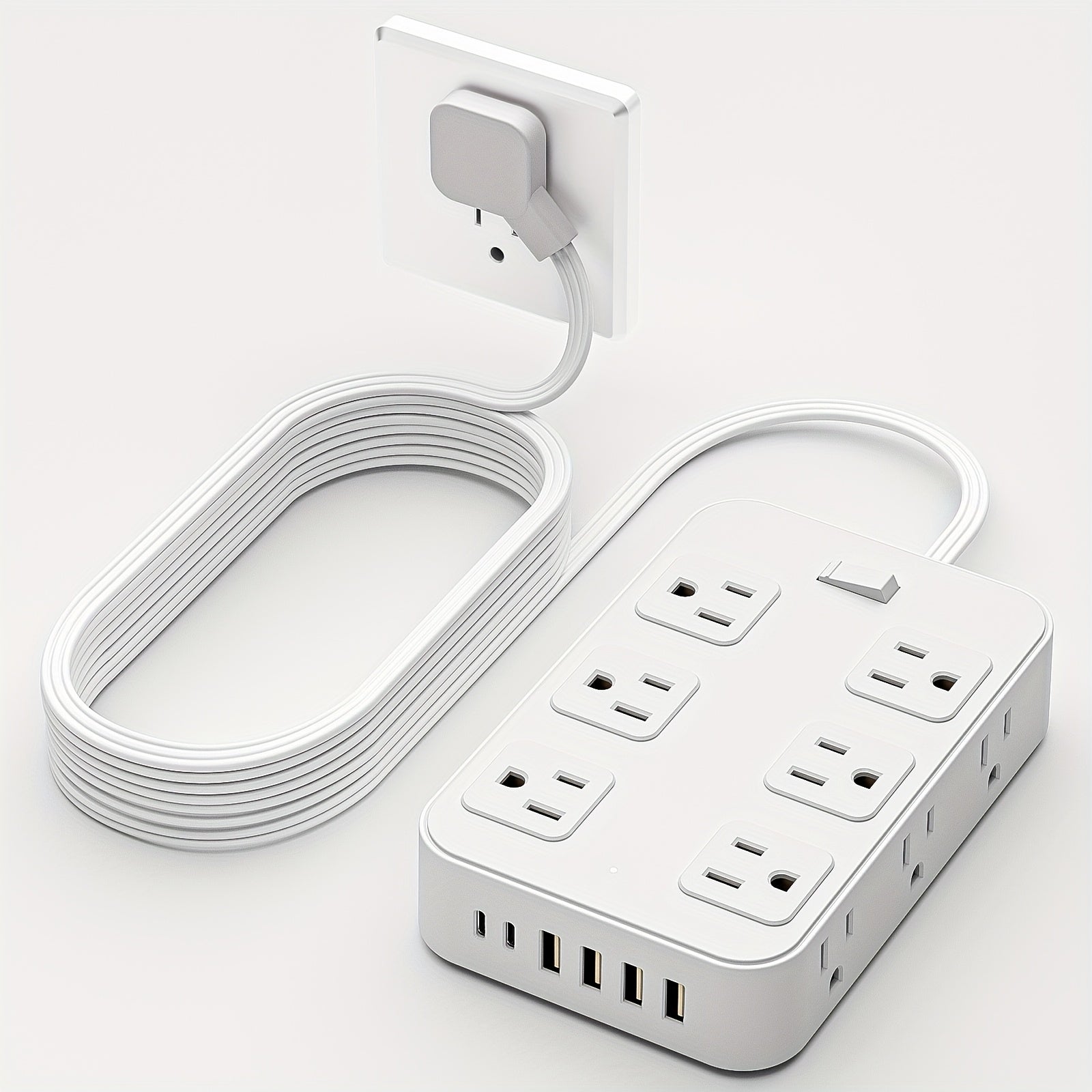 Multifunctional Surge Protector Power Strip, 12 Widely Distributed AC Outlets, 6 USB Charging Ports (4 USB A & 2 USB C)for Efficient Charging, Safe and Portable, Desktop Charging Station, Ideal for Home, Dorm, Office, and Travel Essentials
