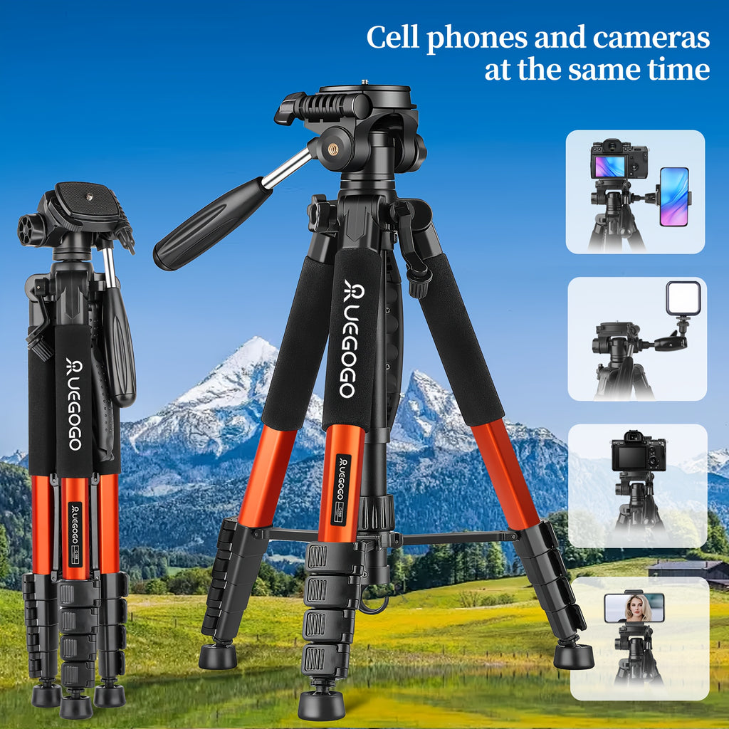 Professional Camera-Tripod 74" Heavy-Duty Stand, with Phone Holder, for DSLR Camera & Video - Compact Travel Tripod, Quick Release Plate & Bag - Ideal for Canon, Nikon, Sony, Compatible with Cell Phones, Projector