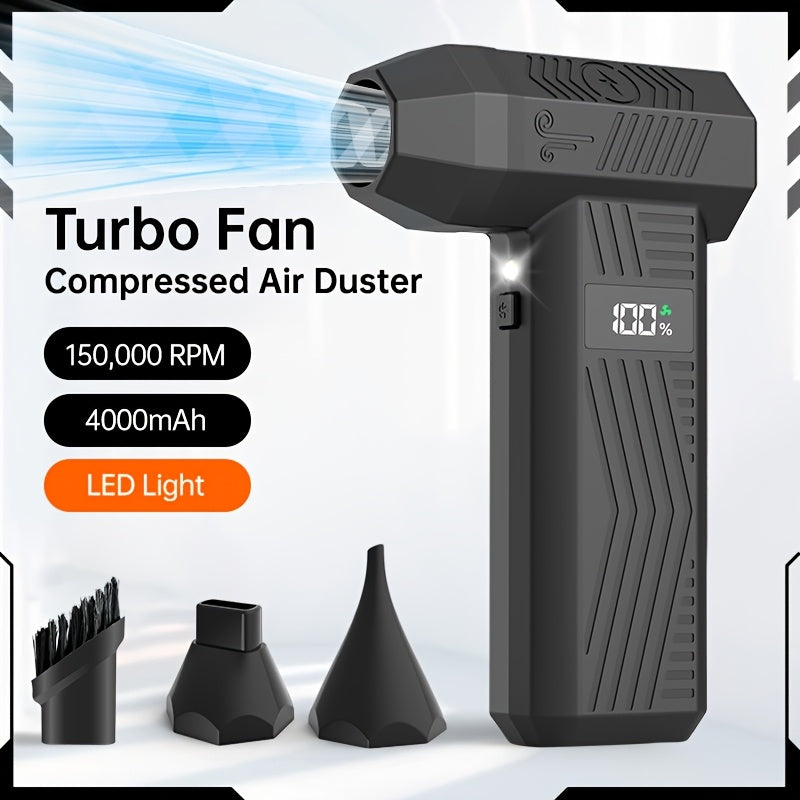 Turbo Fan, Compressed Air Duster, Violent Fan - 150000RPM Electric Air Duster for Cleaning Keyboard&Pc 4 Gears Adjustable Rechargeable Jet Dry Blower Air Blower for Car And Home