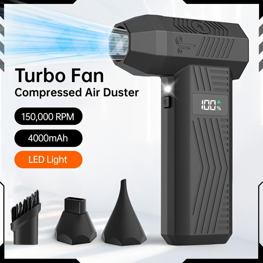 Turbo Fan, Compressed Air Duster, Violent Fan - 150000RPM Electric Air Duster for Cleaning Keyboard&Pc 4 Gears Adjustable Rechargeable Jet Dry Blower Air Blower for Car And Home