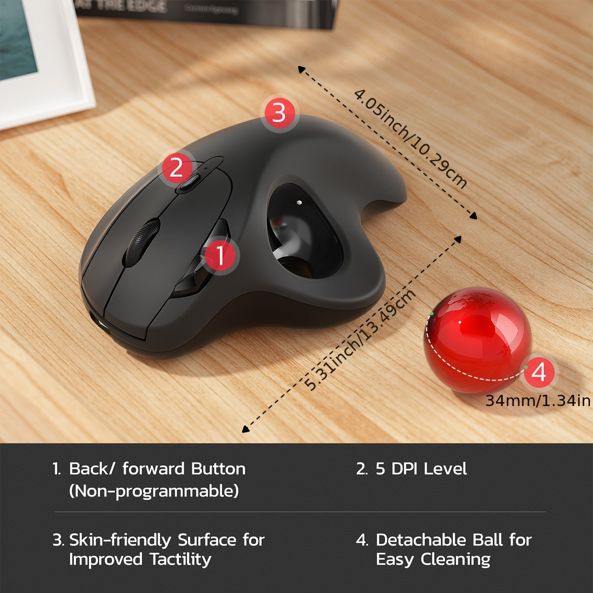 Wireless Trackball Mouse, Rechargeable Ergonomic, Easy Thumb Control, Precise & Smooth Tracking, 3 Device Connection (Wireless Or USB Receiver), Compatible For PC, Laptop, Mac, Windows