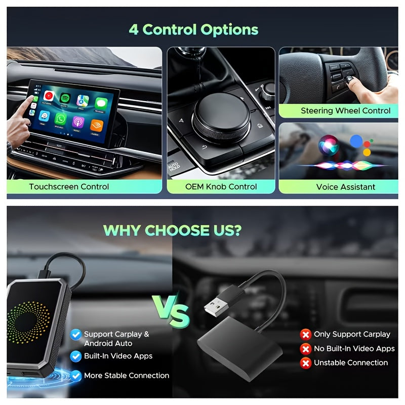 The 3-in-1 Magic Media Box Supports Netflix/YouTube/TikTok Streaming. Equipped With A Wireless CarPlay Adapter And USB Port, It Is Compatible With Factory-installed Wired Apple CarPlay And Android Auto Systems. Note: Wireless CarPlay Requires IOS 10