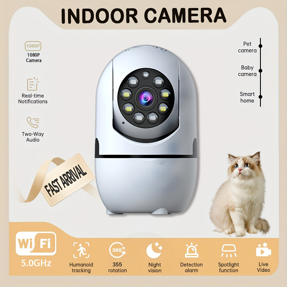 4pcs Wireless Security Camera Indoor with 355° Pan & Tilt, Night Vision, Motion Detection, 2-Way Talk, Baby/Pet Monitor, 2.4/5G WiFi, Support Cloud & Max. 256G SD Stroage, Alexa Compatible