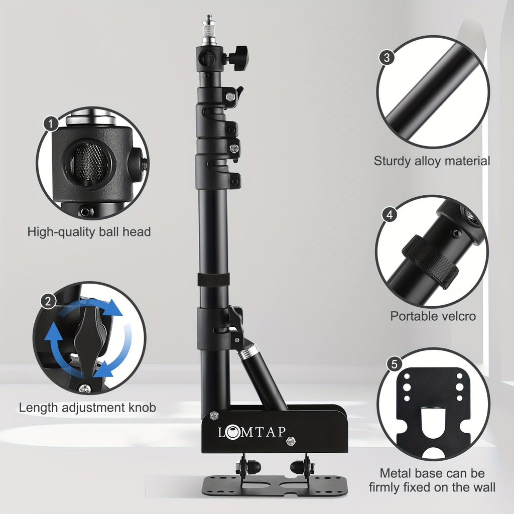 Wall-Mounted Ring Light with a 45.7" (100Cm) Adjustable Boom Arm Stand, Suitable for Photography Studios, Featuring a Camera Triangle Wall Bracket And a Sturdy Alloy Support for Salons, Tattoo Lighting, Barber Shops, And Strobe Lights