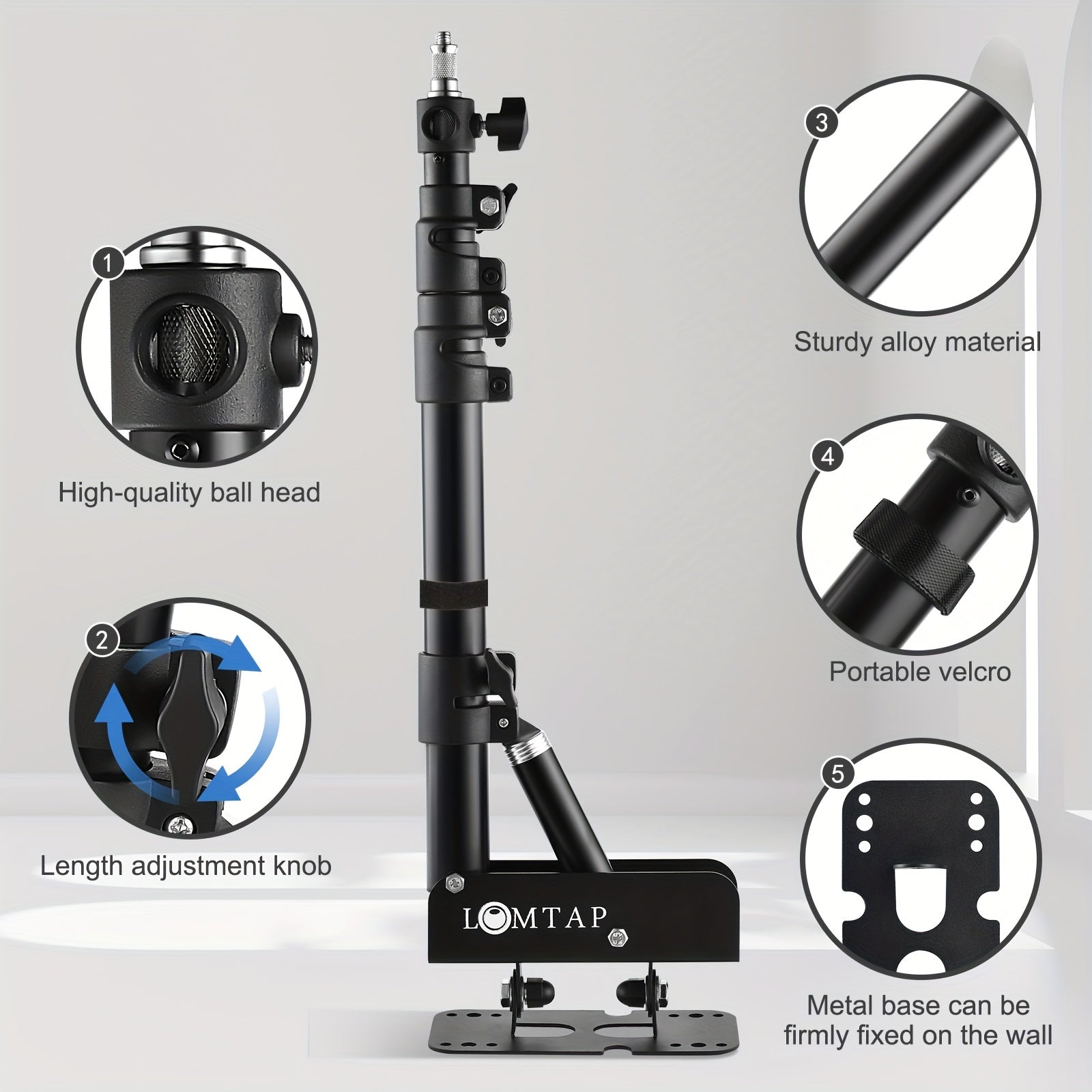 Wall-Mounted Ring Light with a 45.7" (100Cm) Adjustable Boom Arm Stand, Suitable for Photography Studios, Featuring a Camera Triangle Wall Bracket And a Sturdy Alloy Support for Salons, Tattoo Lighting, Barber Shops, And Strobe Lights