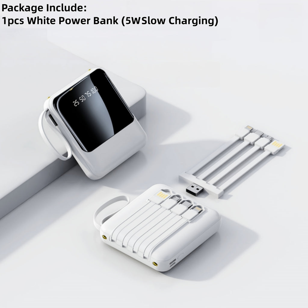 10000mAh This Mini Portable Power Bank Features A With A Built-in 4-in-1 Multifunction Cable. Supporting 5W Slow Charging/15W Fast Charging/22.5W Super Fast Charging, Perfect For Travel Business Keeping Your Devices Powered Anytime