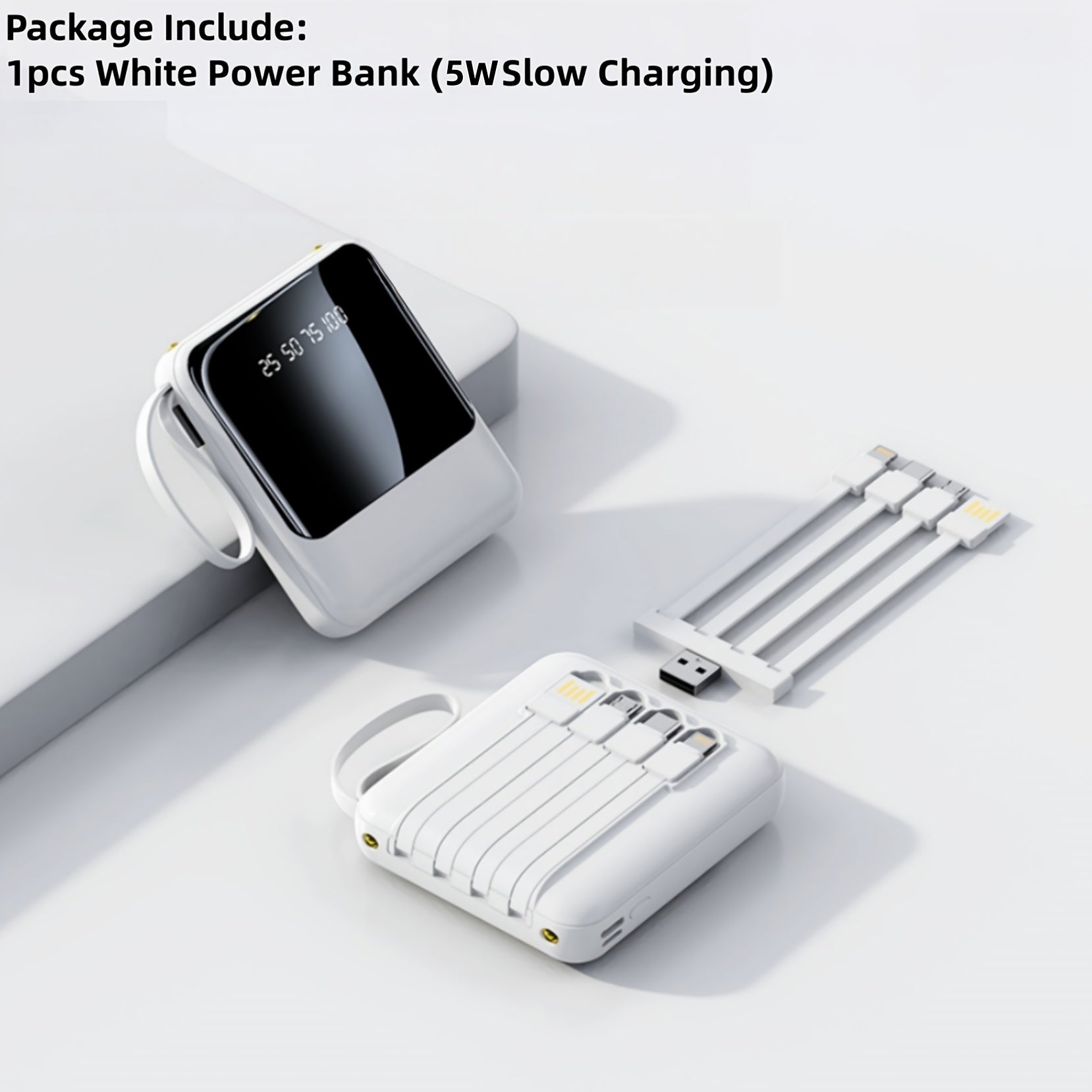 10000mAh This Mini Portable Power Bank Features A With A Built-in 4-in-1 Multifunction Cable. Supporting 5W Slow Charging/15W Fast Charging/22.5W Super Fast Charging, Perfect For Travel Business Keeping Your Devices Powered Anytime
