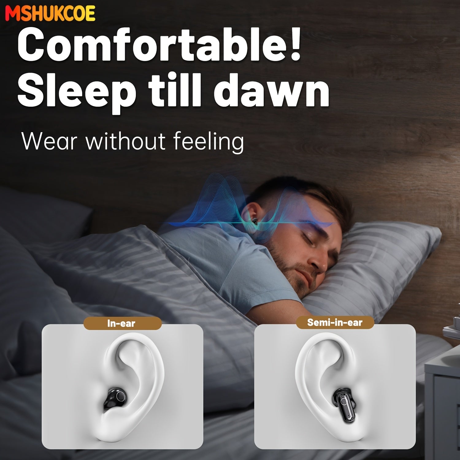 MSHUKCOE 2in1 Wireless Wireless Headphones, Mini Invisible Sleep Earbuds, Sports Noise Cancelling Earphones Comfortable To Wear, Low Bass 6D Sound Effect HIFI Music, For Leisure, Office, And Classroom, Long Battery Life, Suitable For Birthday Gifts