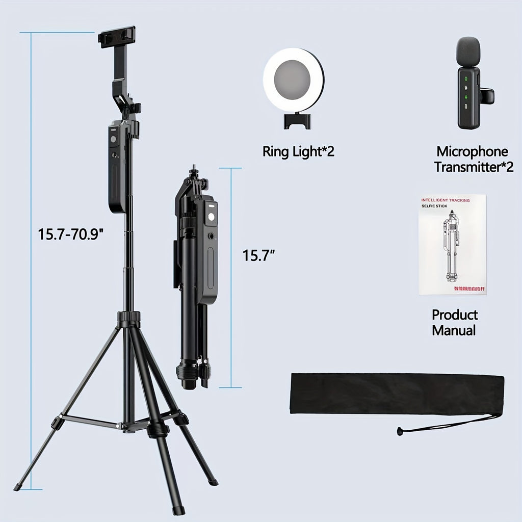 Vlogging Kit for Phone, 70.9" Auto Face Tracking Tripod for Phone with Light, Microphone, Content Creator Essentials Starter Kit for TikTok/YouTube