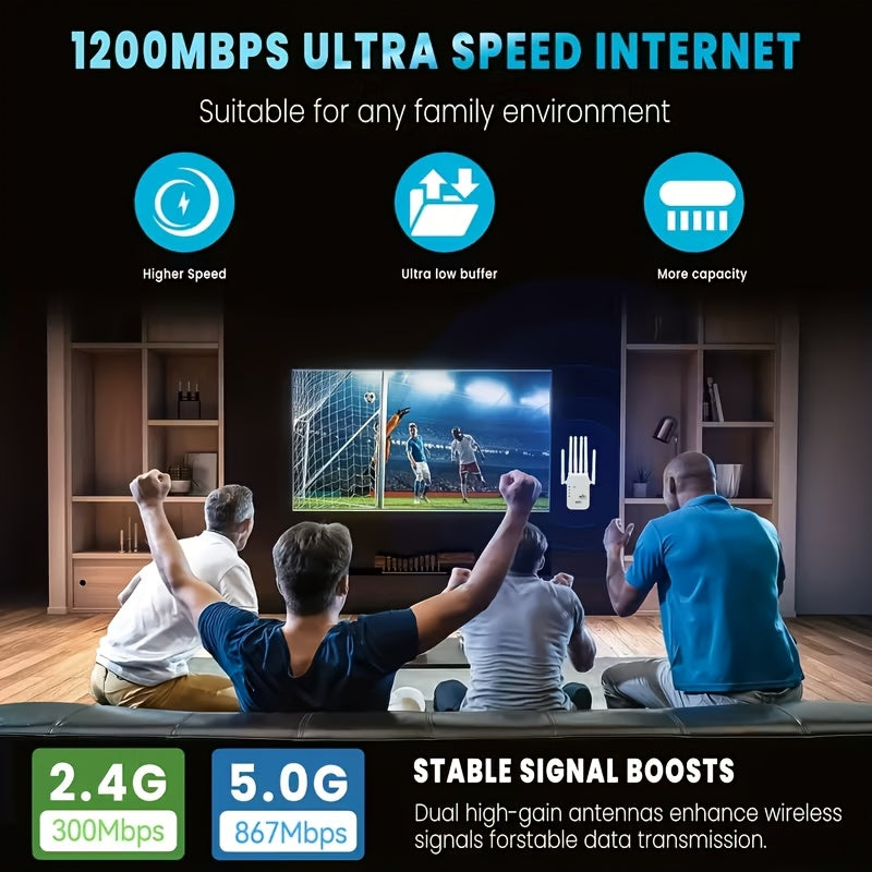 Wifi 6 Signal Amplifier, 1400Mbps Mesh Network Extender, Dual-Band 2.4Ghz/5Ghz, High-Speed Wi-Fi System with 6 Antennas, One-Button Operation, Easy Installation, Comprehensive Home Coverage, Works with Smartphones, Tablets